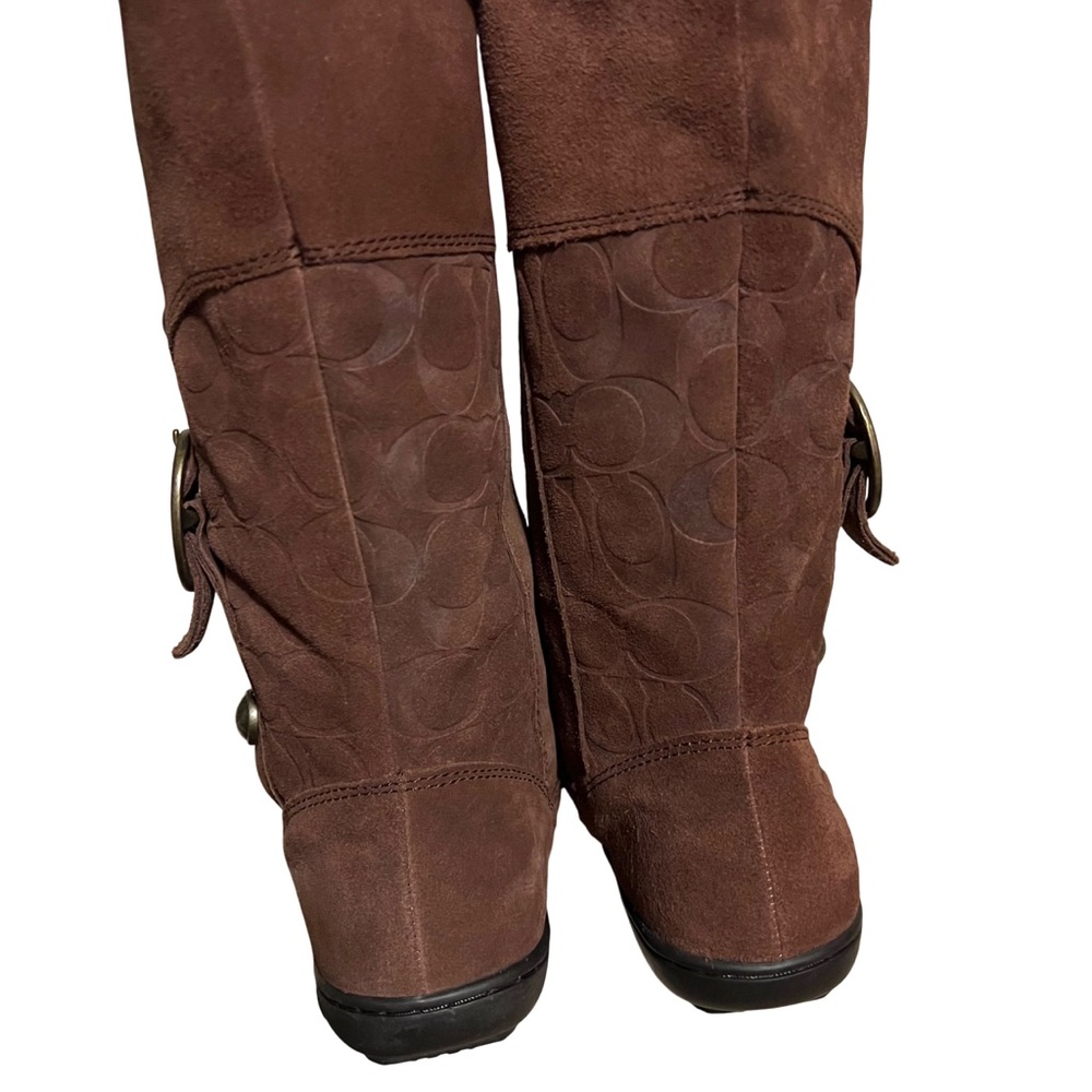 Coach Meyer Brown Mocha Signature Suede Boots Size 6 - Picture 4 of 6